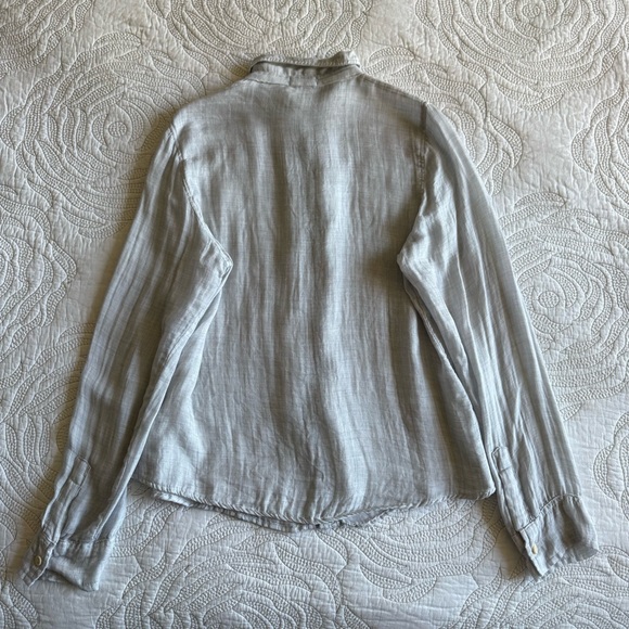 CP Shades Light Gray Ruffle-Front Linen Button-Up Top - Picture 8 of 12